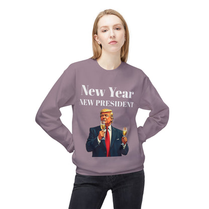 New Year New President Trump 2024 Unisex Midweight Cotton Blend Soft style Fleece Crewneck Sweatshirt