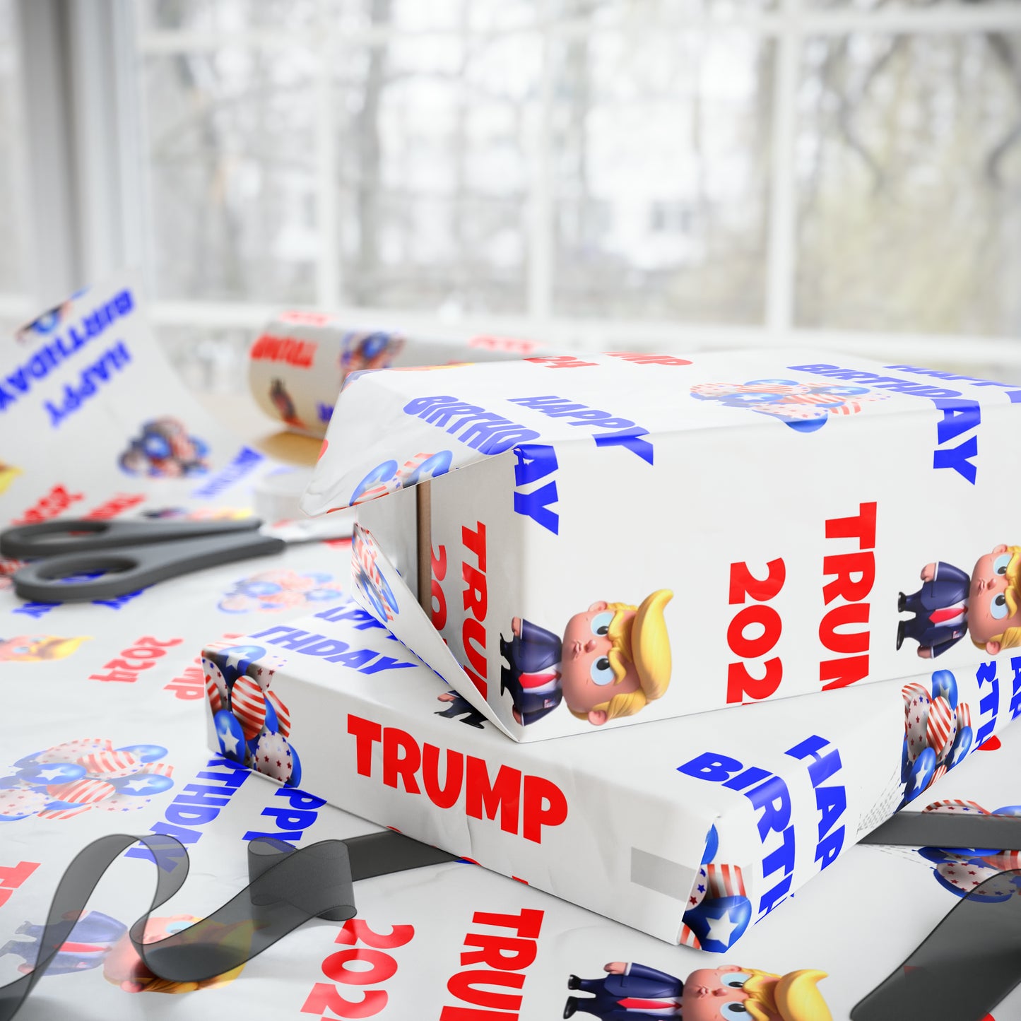Happy Birthday Trump 2024 white MAGA Birthday Gift Present Wrapping Paper
