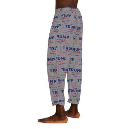 Trump Take America Back Grey Drawstring Polyester Made in U.S.A. Men's Pajama Pants (AOP)