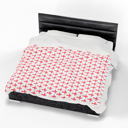 Red Freedom Cross Pattern Jumbo Plush Velveteen Blanket —  60" x 80"