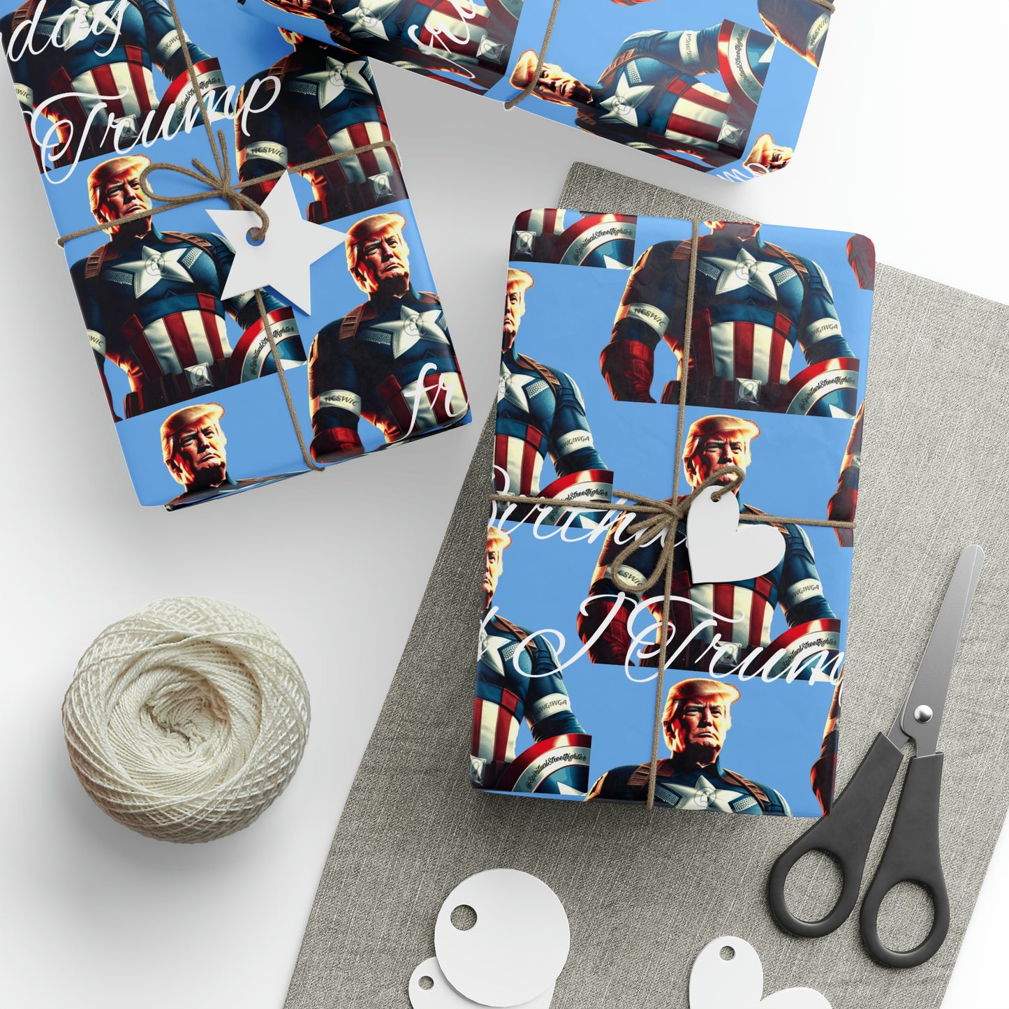 Happy Birthday From Captain Donald J Trump Gift Wrapping Paper (light blue)