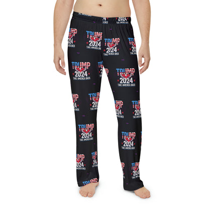 Bequeme Lounge-Pyjamahose aus Polyester für Herren „Trump 2024 Take America Back“.