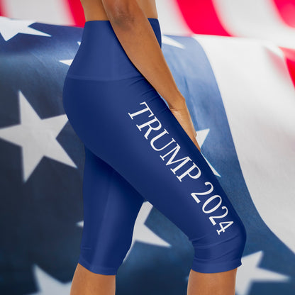 Trump 2024 Blaue und weiße sportliche Capri-Leggings aus Spandex für Damen