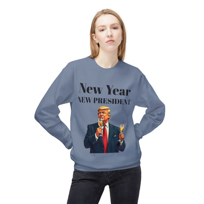 New Year New President Trump 2024 Unisex Midweight Cotton Blend Soft style Fleece Crewneck Sweatshirt