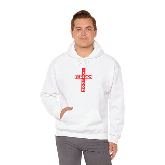 Freedom Cross Hoodie | Red Crossword Typography Charlie Kirk