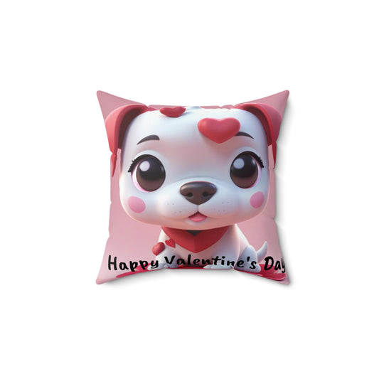 Happy Valentine's Day Puppy Spun Polyester Square Pillow