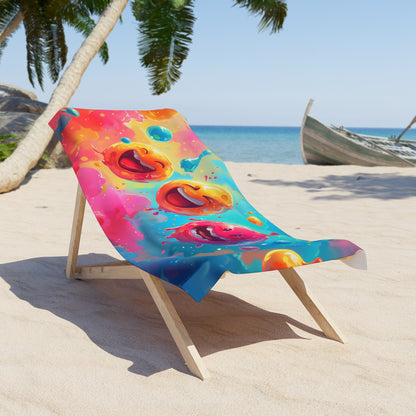 Buntes, lachendes Gesicht-Emoji-Jumbo-Strandtuch mit Batikmuster