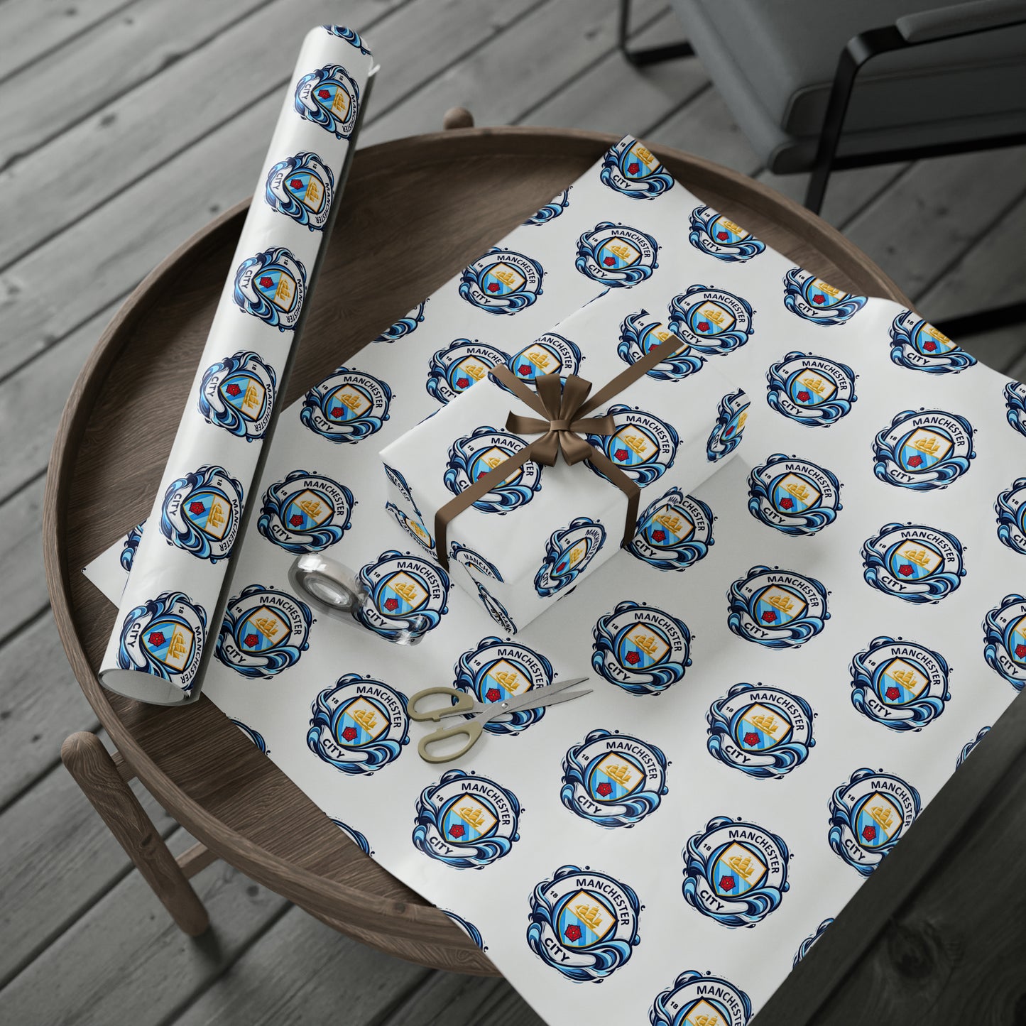 Manchester City Premier League Soccer Futbol Gift Wrapping Paper Holiday