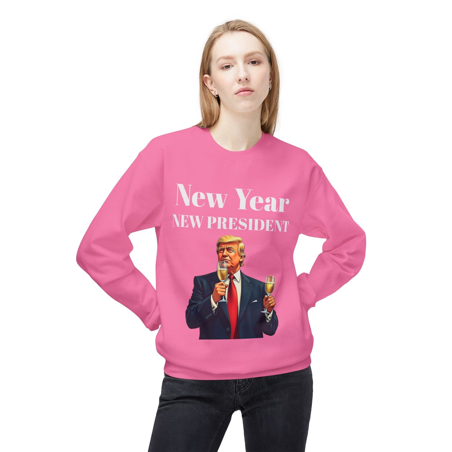 New Year New President Trump 2024 Unisex Midweight Cotton Blend Soft style Fleece Crewneck Sweatshirt