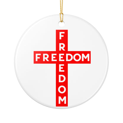 Red FREEDOM Cross Ceramic Ornament