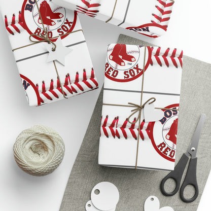 Boston Red Sox Baseball Birthday Gift Wrapping Paper Holiday