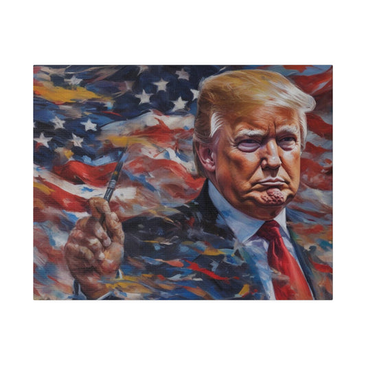 Trump in amerikanischer Flagge, Nachdruck Gemälde von Bella K. Matte Leinwand, gespannt, 0,75"