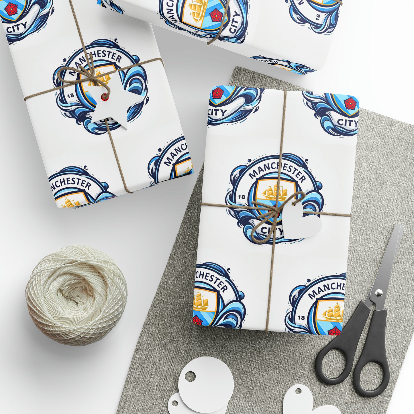 Manchester City Premier League Soccer Futbol Gift Wrapping Paper Holiday