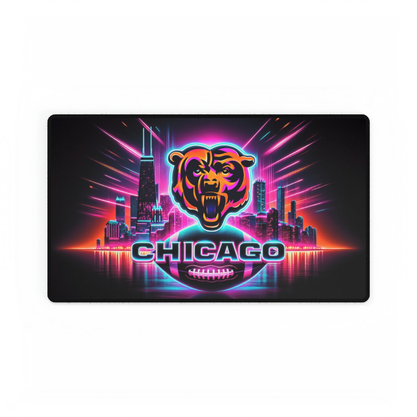 Chicago Bears Retro Neon Cityscape NFL Football High Definition Desk Mat Mousepad