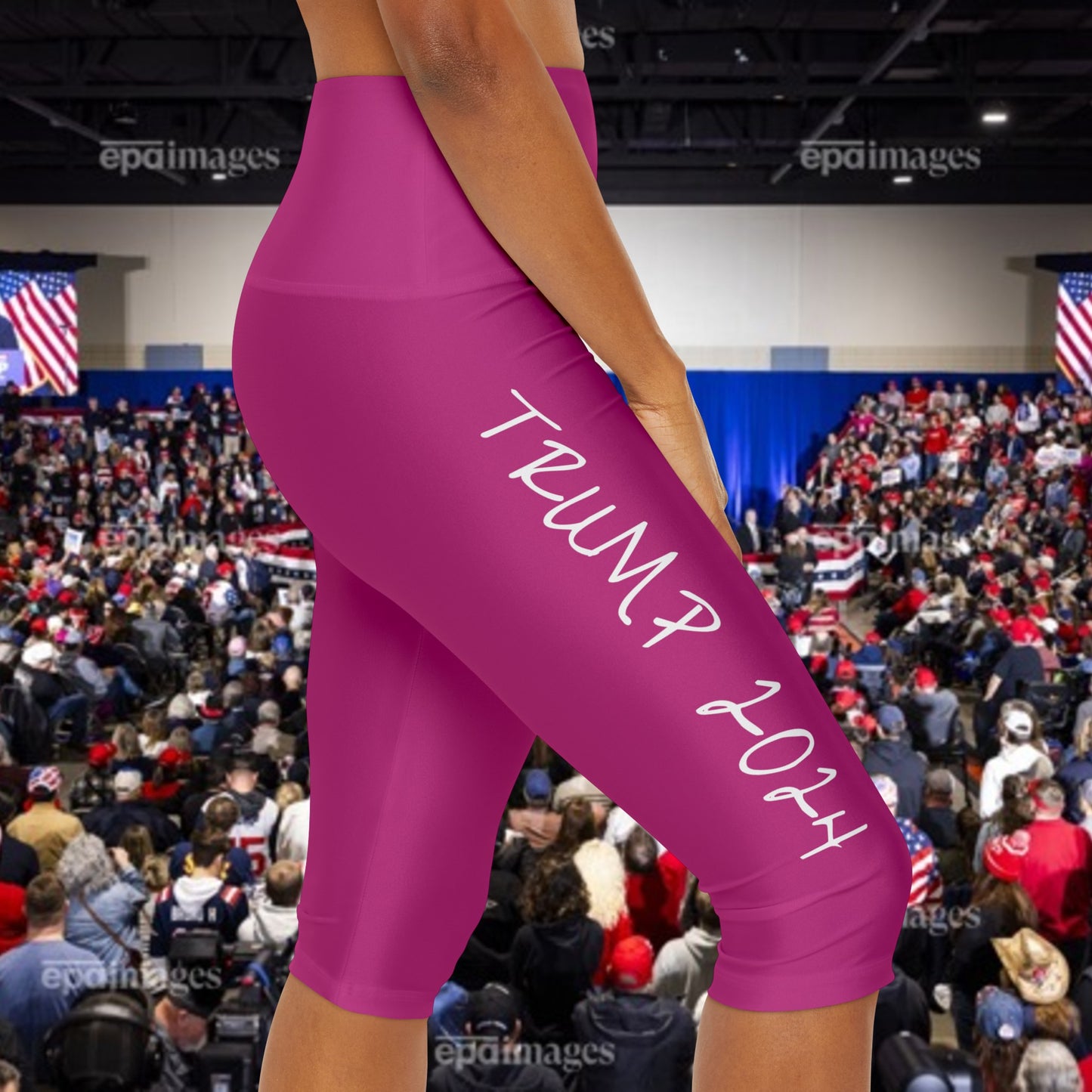Trump 2024 Pink and White Women’s Yoga Triangle Gusset Athletic Capri Leggings