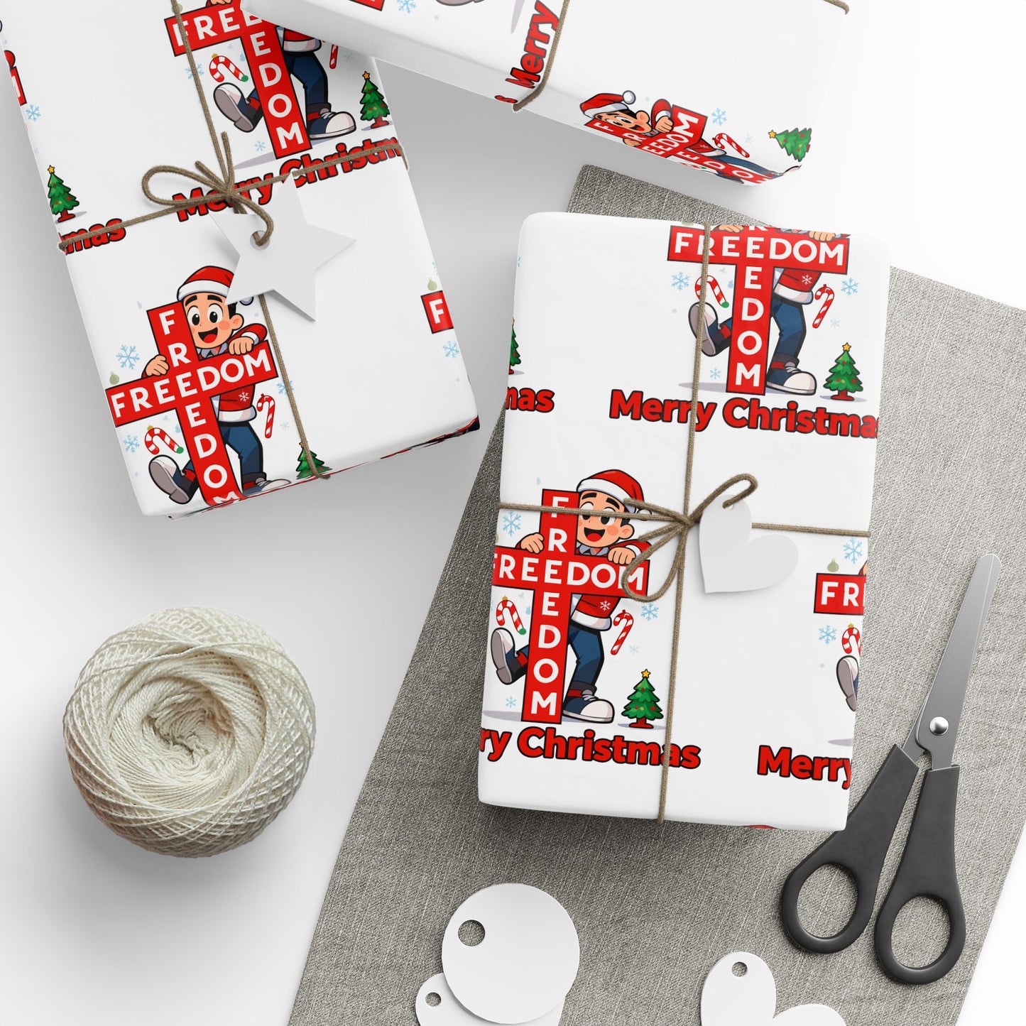 Freedom Cross Cartoon Charlie Kirk Merry Christmas Wrapping Papers