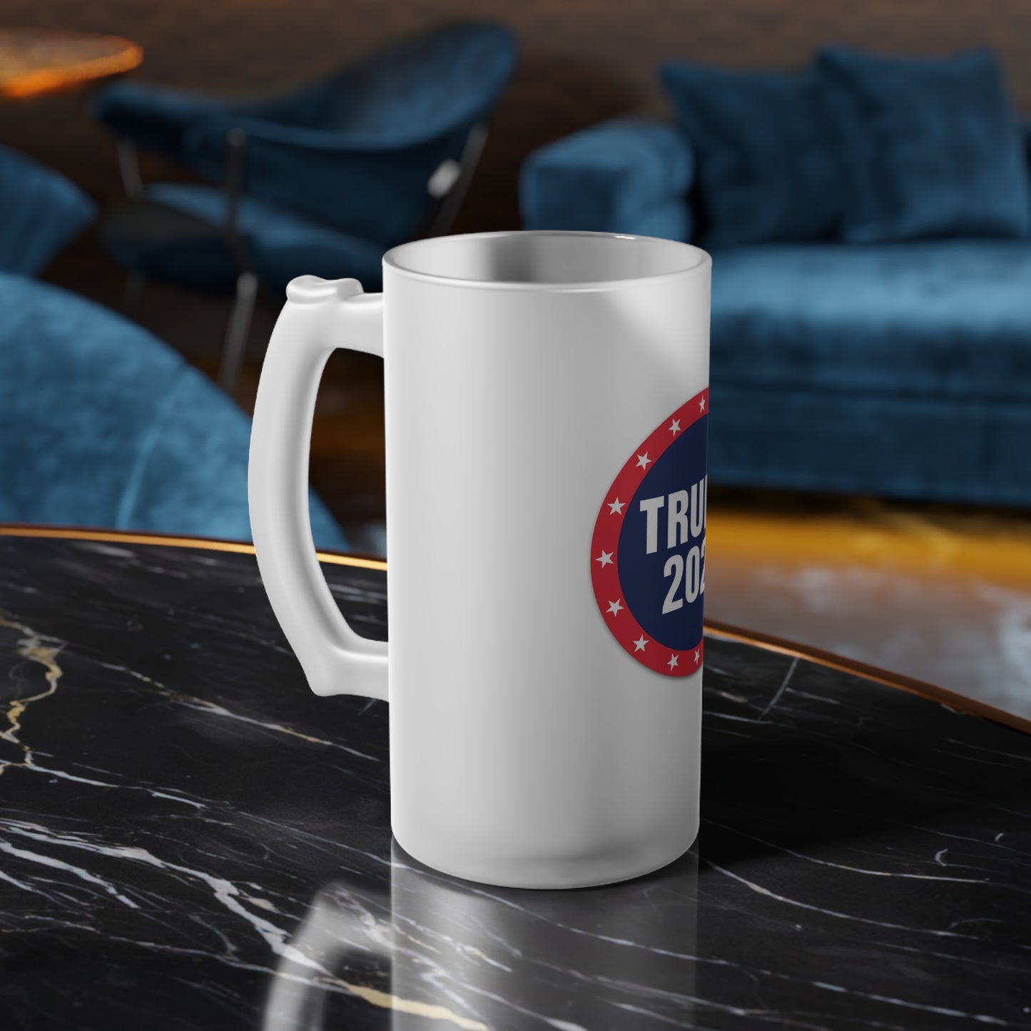 Trump 2024 America Circle logo Frosted Glass Beer Pint 16oz Mug MAGA