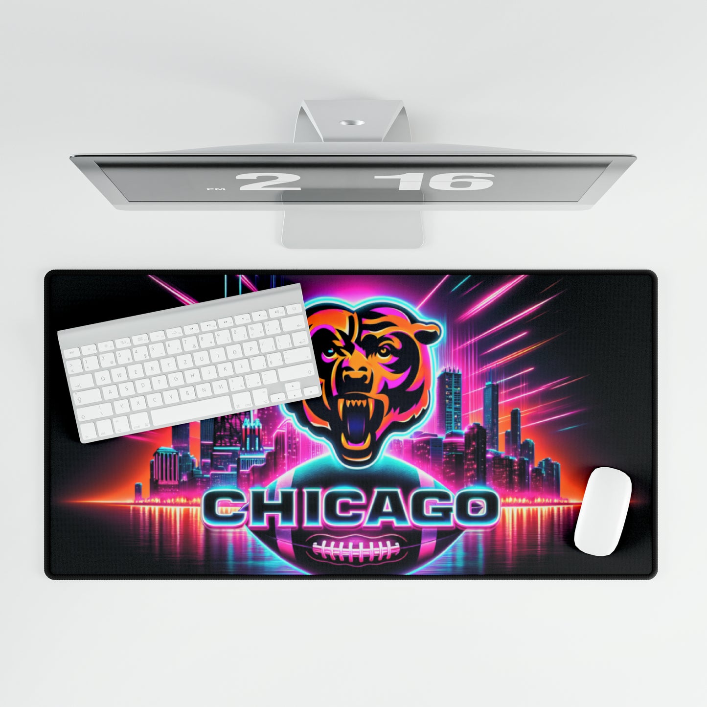 Chicago Bears Retro Neon Cityscape NFL Football High Definition Desk Mat Mousepad