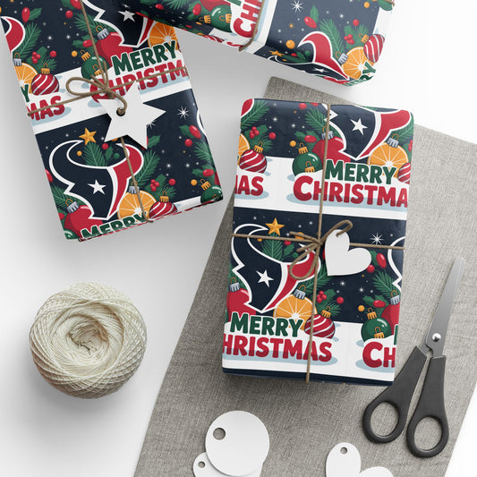 Houston Football Merry Christmas Sports Gift Wrap, Holiday Present Wrap, Christmas Gift Wrap, Gift Packaging