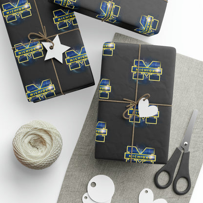 Michigan Wolverines Birthday Gift Wrapping Paper football Basketball Holiday