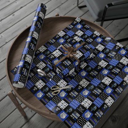 Back the Blue Police Badge Line Pattern Flag Geburtstagsgeschenkpapier