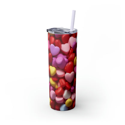 CANDY Valentine's Day Hearts Skinny Tumbler with Straw, 20oz