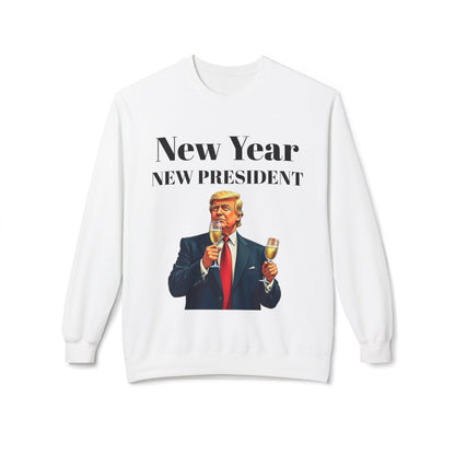 New Year New President Trump 2024 Unisex Midweight Cotton Blend Soft style Fleece Crewneck Sweatshirt