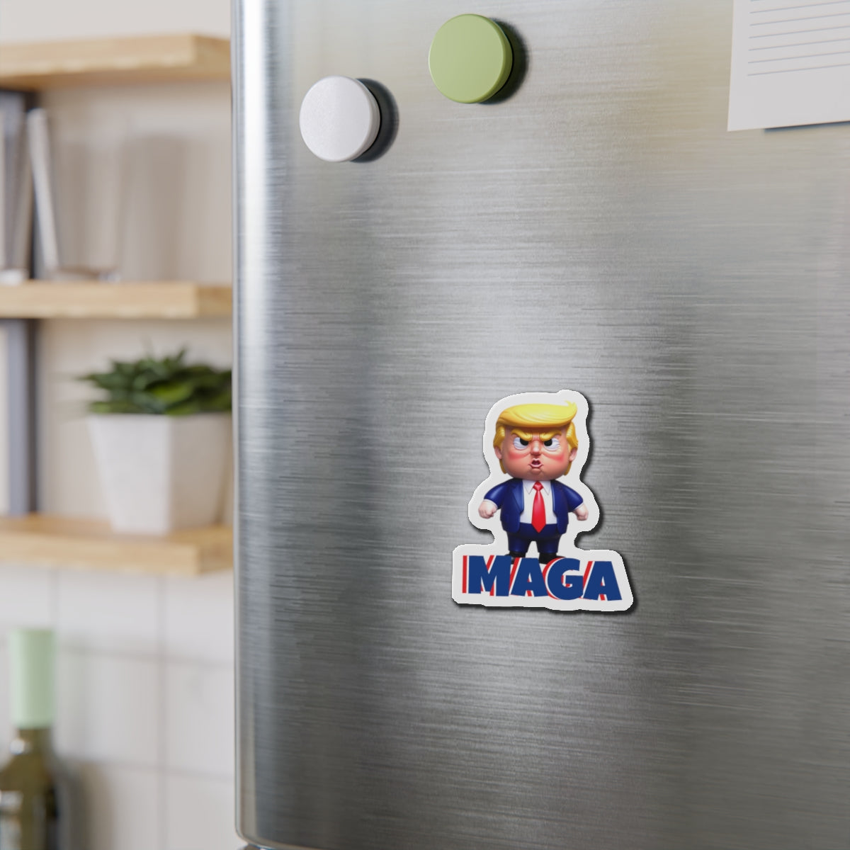 Little Trump MAGA – gestanzter Magnet-Cartoon im wütenden Stil