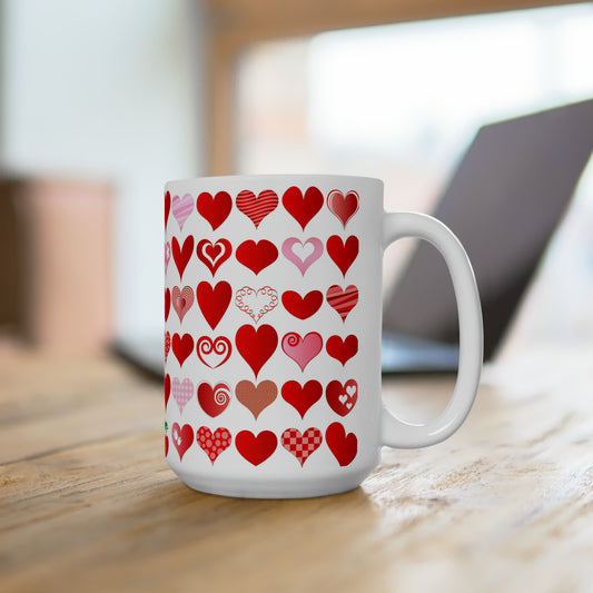 Jumbo-Keramikbecher „Viele Herzen und viel Liebe“ zum Valentinstag, weiß, 425 ml