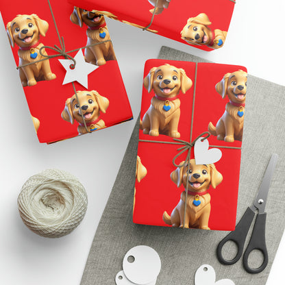 Golden Retriever Lab Puppy Red Birthday Gift Present Holiday Wrapping Paper