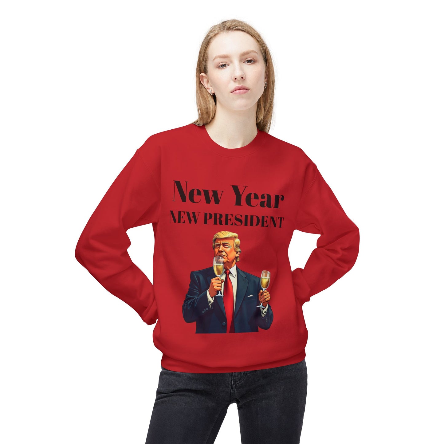 New Year New President Trump 2024 Unisex Midweight Cotton Blend Soft style Fleece Crewneck Sweatshirt