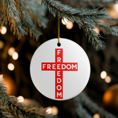 Red FREEDOM Cross Ceramic Ornament