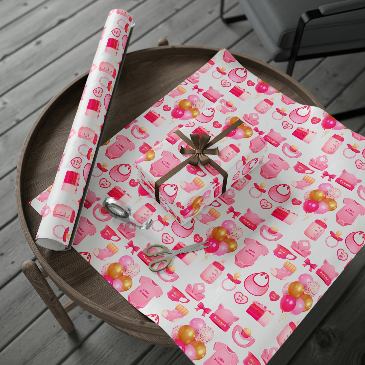 Girl Pink Baby Shower Toys Drawing Cartoon Present Birthday Gift Wrapping Papers