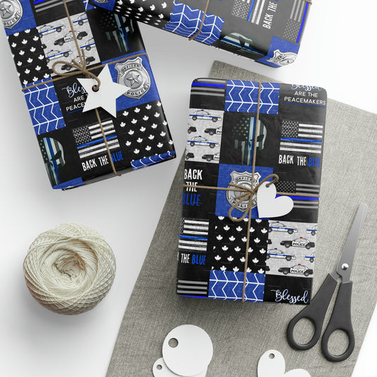 Back the Blue Police Badge Line Pattern Flag Birthday Gift Wrapping Paper