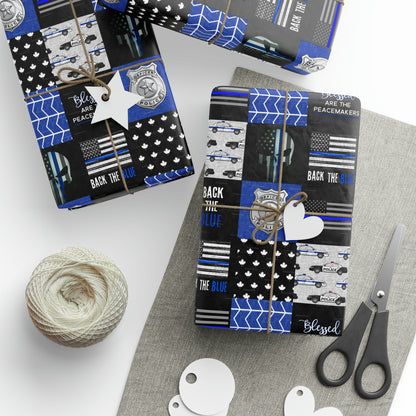 Back the Blue Police Badge Line Pattern Flag Geburtstagsgeschenkpapier