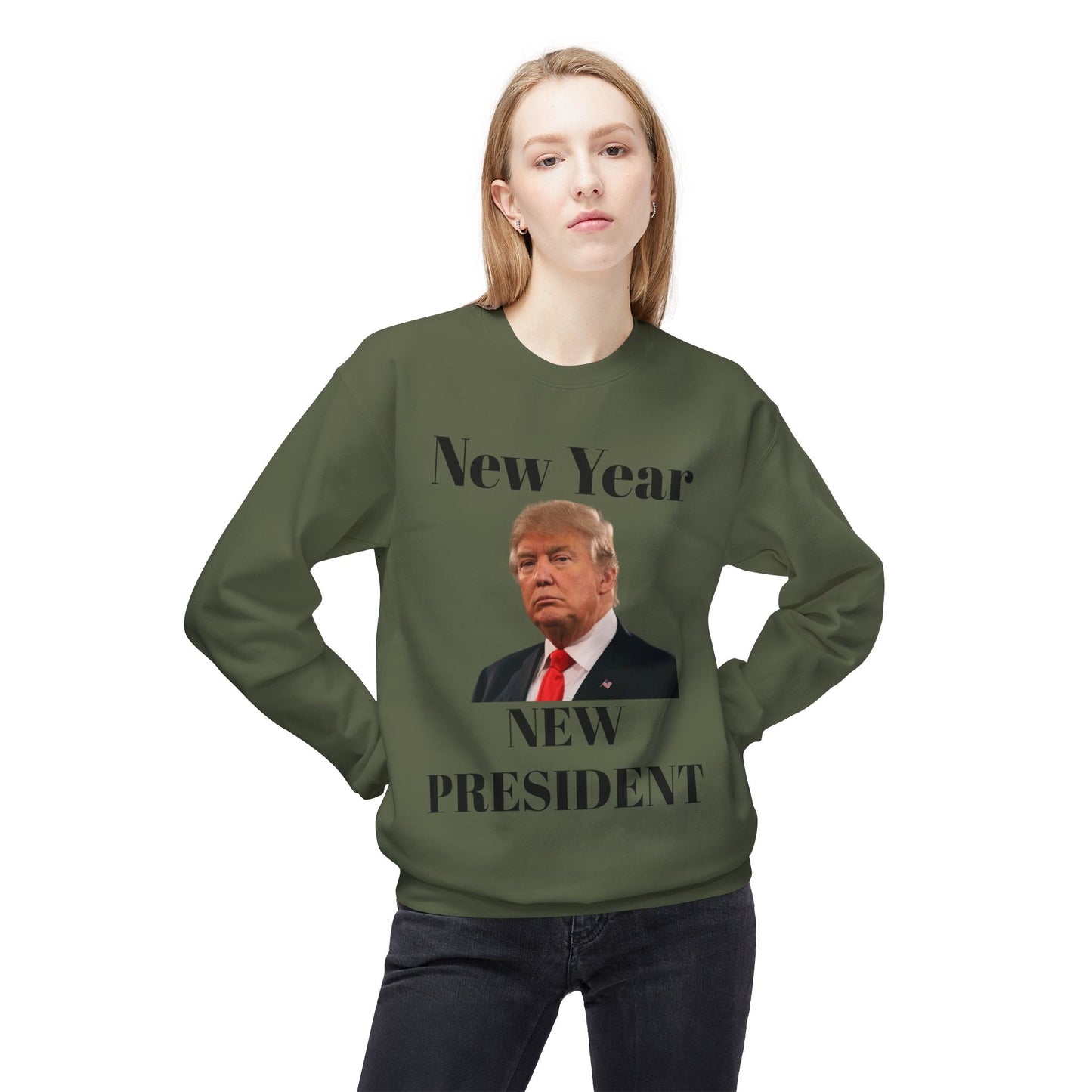 New Year New President Trump 2024 Unisex Midweight Cotton Blend Soft style Fleece Crewneck Sweatshirt Choose Color