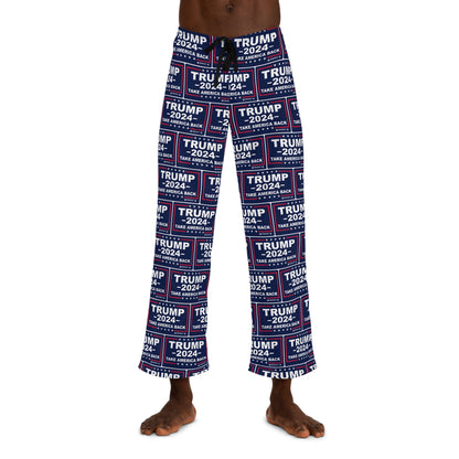 Trump Take America Back 2024 MAGA Drawstring Polyester Made in U.S.A. Men's Pajama Pants (AOP)