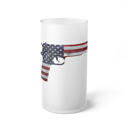 American Flag Pistol 2A Frosted Glass Beer Pint 16oz Mug