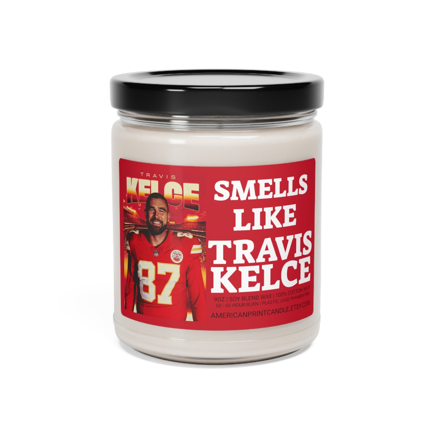 Smells like Travis Kelce Scented Soy Blend Jar Wax Candle, 9oz Kansas City Chiefs