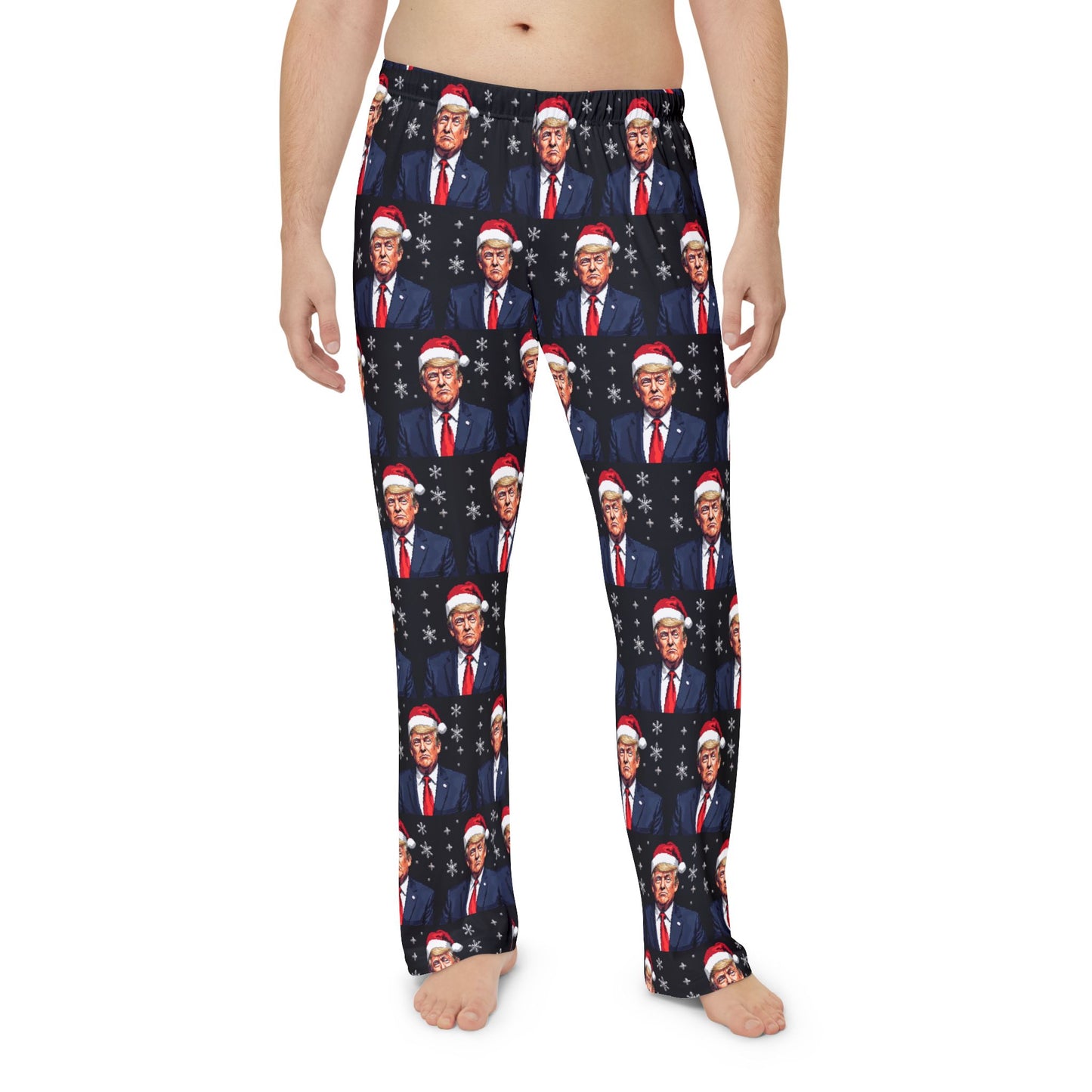 Trump Santa Pixel Style Christmas Men's Polyester Lounge Comfy Pajama Pants