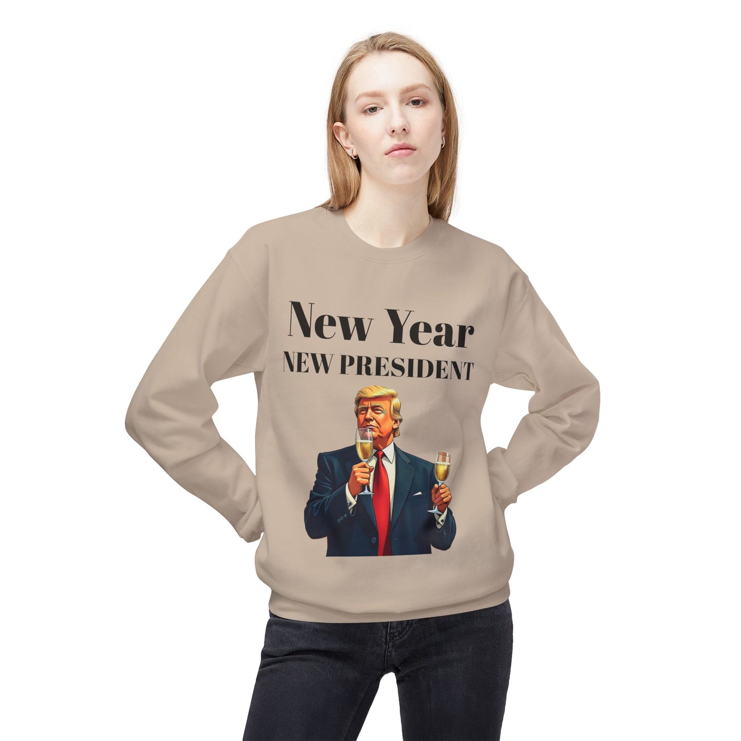 New Year New President Trump 2024 Unisex Midweight Cotton Blend Soft style Fleece Crewneck Sweatshirt