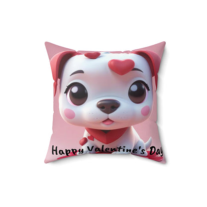 Happy Valentine's Day Puppy Spun Polyester Square Pillow