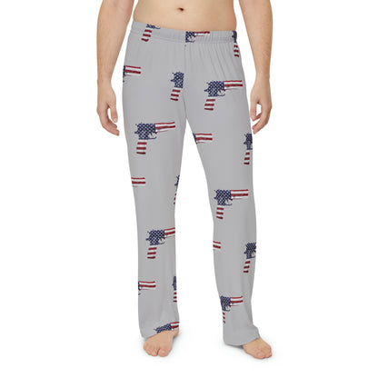 Gray American Flag Pistol Men's Polyester Lounge Comfy Pajama Pants