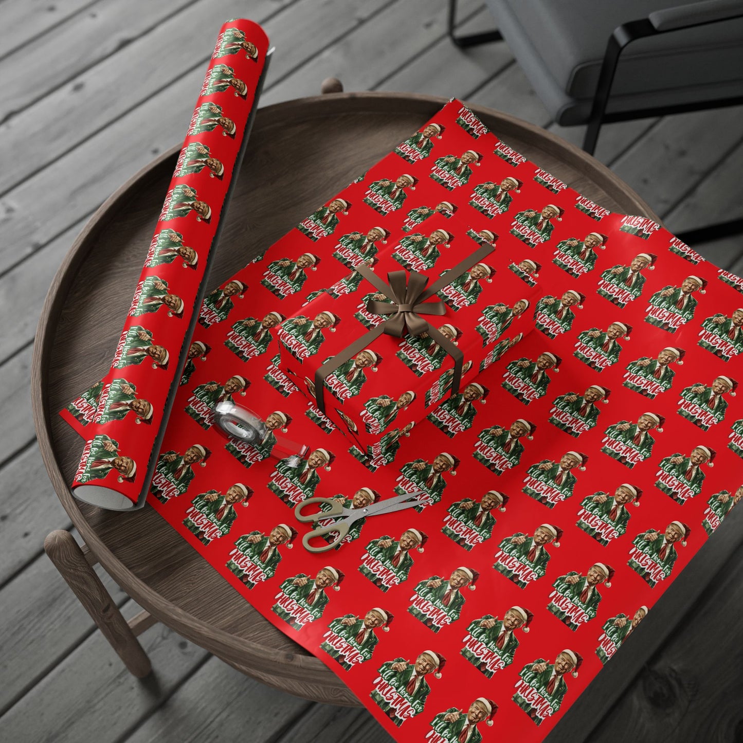 I'll be home for Christmas Red Trump Christmas Wrapping Paper