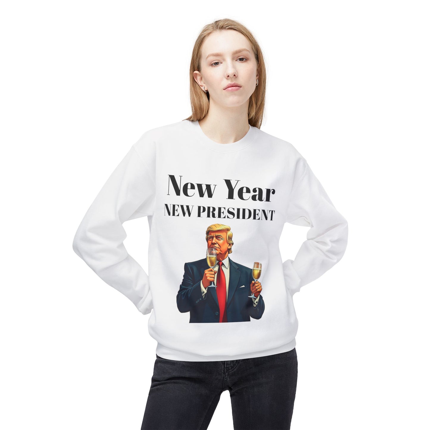 New Year New President Trump 2024 Unisex Midweight Cotton Blend Soft style Fleece Crewneck Sweatshirt