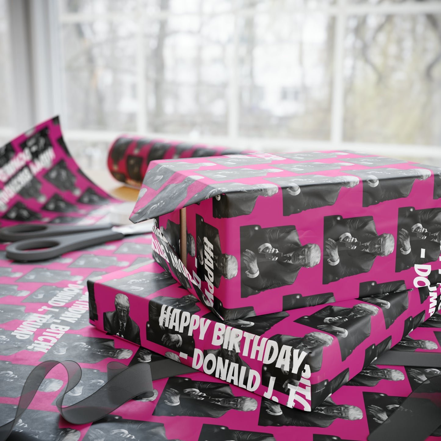 Happy Birthday Bitch! -Donald J. Trump Birthday Gift Wrapping Paper - Pink