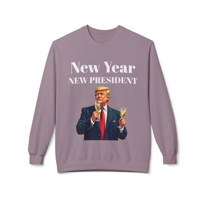 New Year New President Trump 2024 Unisex Midweight Cotton Blend Soft style Fleece Crewneck Sweatshirt