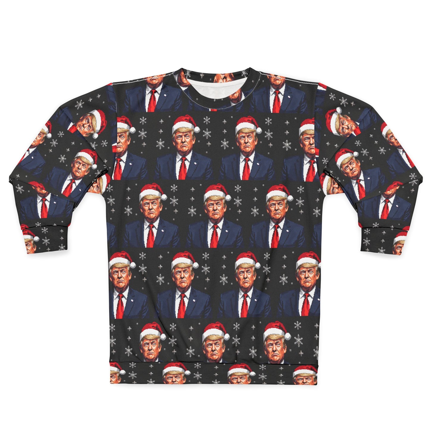 Trump Santa Pixel NOT ugly sweater party Made in U.S.A. Unisex Sweatshirt (AOP)