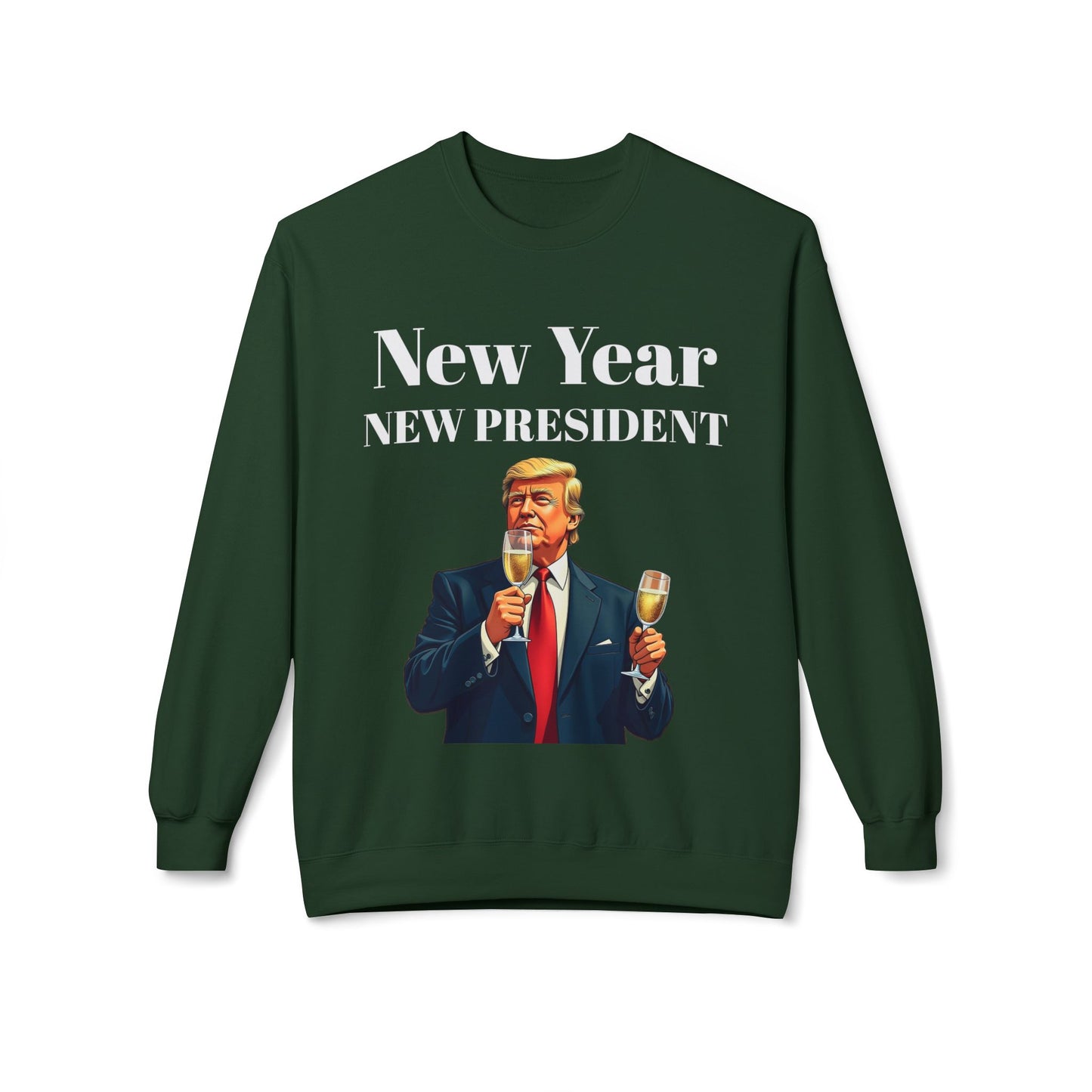 New Year New President Trump 2024 Unisex Midweight Cotton Blend Soft style Fleece Crewneck Sweatshirt