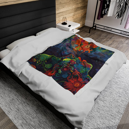 Trippy Girl Psychedelic Mushroom Warm Velveteen Plush Blanket